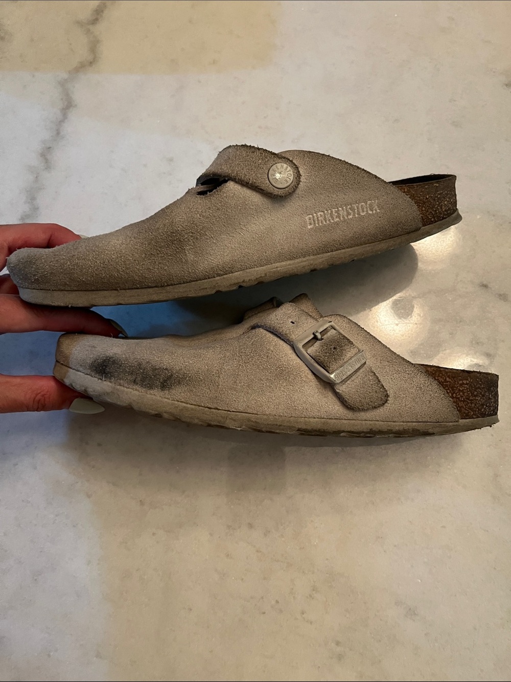 Birkenstock Suede Clogs in Taupe Gray - Picture 4 of 6